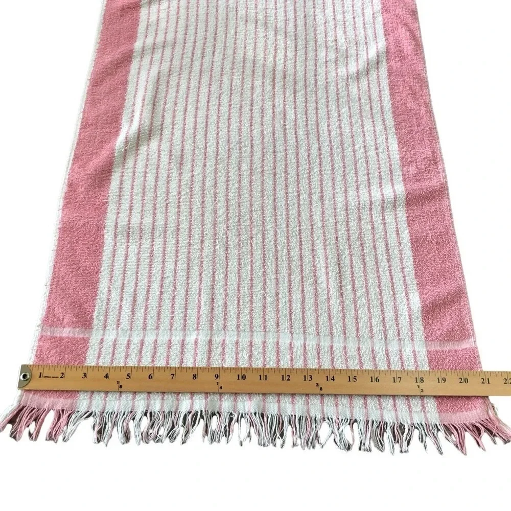 MCM Vintage Cannon 100% Cotton Striped Pink Fringe‎ Granny Bath Towel 21” X 35”